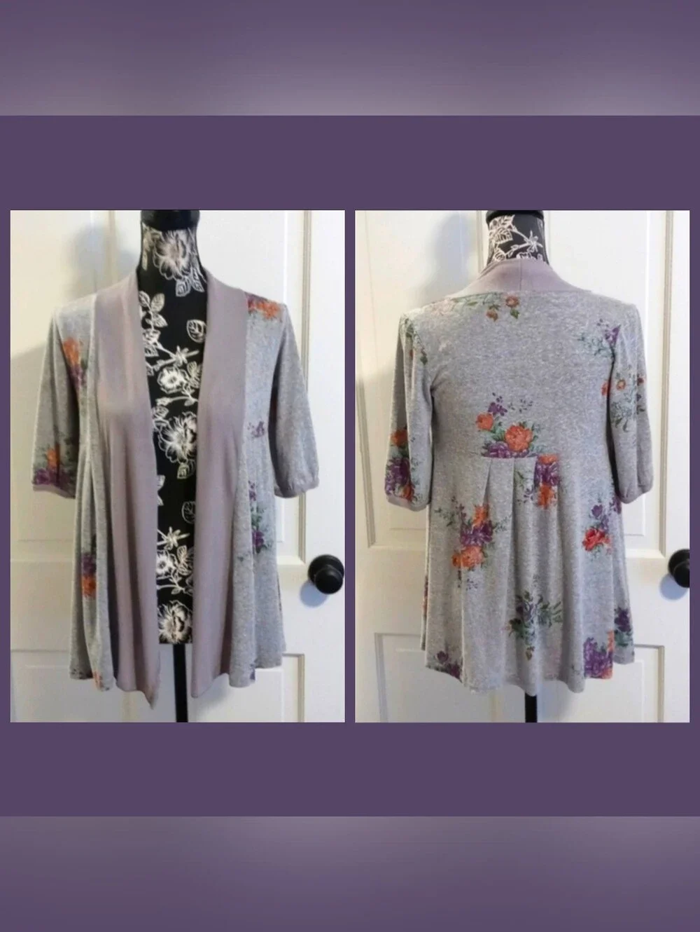 🌸Anthropologie🌸 - Gray Floral Open Front S/S Cardigan Sweater